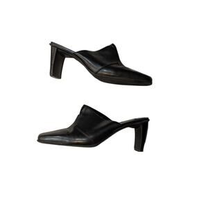 Vintage  Nicole Black Leather Heeled Mules Size 8
